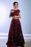 Buy_Ambrosia_Red 100% Nylon Mesh Bead Work, Sequin Work, Embroidered Lehenga And Choli Set _at_Aza_Fashions