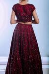 Shop_Ambrosia_Red 100% Nylon Mesh Bead Work, Sequin Work, Embroidered Lehenga And Choli Set _at_Aza_Fashions
