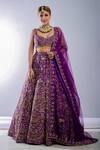 Ambrosia_Purple 100% Nylon Mesh Embroidered Sequin Work Floral Bridal Lehenga Set _Online_at_Aza_Fashions