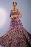 Buy_Ambrosia_Purple Nylon Mesh Floral Embroidered Lehenga Set_Online_at_Aza_Fashions