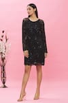 Buy_Ambrosia_Black 100% Nylon Mesh Sequin, Bead Round Embellished Dress _Online_at_Aza_Fashions