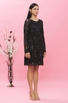 Ambrosia_Black 100% Nylon Mesh Sequin, Bead Round Embellished Dress _Online_at_Aza_Fashions