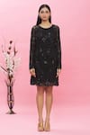 Shop_Ambrosia_Black 100% Nylon Mesh Sequin, Bead Round Embellished Dress _Online_at_Aza_Fashions