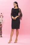 Buy_Ambrosia_Black 100% Nylon Mesh Embroidery Sequin Round Geometric Dress _Online_at_Aza_Fashions