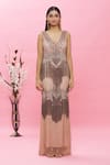 Shop_Ambrosia_Pink Nylon Mesh Sequin Embellished Gown_Online_at_Aza_Fashions