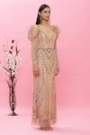 Ambrosia_Pink 100% Nylon Mesh Embellished Sequin Sweetheart Neck Puffed Sleeve Gown _Online_at_Aza_Fashions