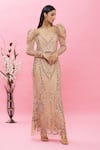 Buy_Ambrosia_Pink 100% Nylon Mesh Embellished Sequin Sweetheart Neck Puffed Sleeve Gown _Online_at_Aza_Fashions