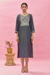 Naintara Bajaj_Grey Polyester Floral Woven Yoke Kurta_Online_at_Aza_Fashions