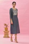 Buy_Naintara Bajaj_Grey Polyester Floral Woven Yoke Kurta_Online_at_Aza_Fashions