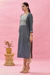 Shop_Naintara Bajaj_Grey Polyester Floral Woven Yoke Kurta_Online_at_Aza_Fashions