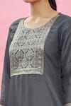 Naintara Bajaj_Grey Polyester Geometric Woven Yoke Kurta_at_Aza_Fashions