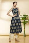 Buy_Samyukta Singhania_Blue Cotton Printed Boat Kurta _at_Aza_Fashions