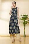 Buy_Samyukta Singhania_Blue Cotton Printed Boat Kurta _Online_at_Aza_Fashions