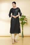 Buy_Samyukta Singhania_Black Cotton Printed Floral Round Kurta _at_Aza_Fashions