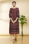 Buy_Samyukta Singhania_Brown Cotton Printed Floral Round Kurta _at_Aza_Fashions