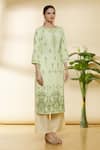 Samyukta Singhania_Green Cotton Printed Floral Round Kurta _Online_at_Aza_Fashions