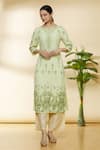 Buy_Samyukta Singhania_Green Cotton Printed Floral Round Kurta _Online_at_Aza_Fashions