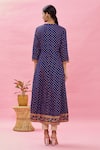 Shop_Samyukta Singhania_Blue Viscose Rayon Embroidered Thread Work Round Notched Floral Print Kurta _at_Aza_Fashions