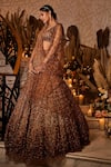 Buy_SurabhiChopraLabel_Brown Tulle Hand Embroidered Cutdana Work V Neck Bridal Lehenga Set  _at_Aza_Fashions