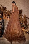 Shop_SurabhiChopraLabel_Brown Tulle Hand Embroidered Cutdana Work V Neck Bridal Lehenga Set  _at_Aza_Fashions