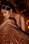 Shop_SurabhiChopraLabel_Brown Tulle Hand Embroidered Cutdana Work V Neck Bridal Lehenga Set  _Online_at_Aza_Fashions