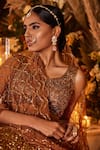 SurabhiChopraLabel_Brown Tulle Hand Embroidered Cutdana Work V Neck Bridal Lehenga Set  _at_Aza_Fashions