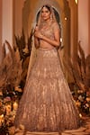 Buy_SurabhiChopraLabel_Gold Tulle Hand Embroidered Thread Work Jaal Bridal Lehenga Set  _at_Aza_Fashions