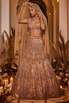 SurabhiChopraLabel_Gold Tulle Hand Embroidered Thread Work Jaal Bridal Lehenga Set  _Online_at_Aza_Fashions