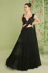 Buy_Sanjev Marwaaha_Black Georgette Tiered Pre-draped Lehenga Saree With Blouse _at_Aza_Fashions