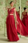 Buy_Sanjev Marwaaha_Red Georgette Embroidered Cutdana Tiered Pre-draped Lehenga Saree With Blouse_at_Aza_Fashions