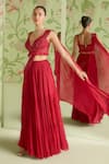 Sanjev Marwaaha_Red Georgette Embroidered Cutdana Tiered Pre-draped Lehenga Saree With Blouse_Online_at_Aza_Fashions