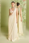 Buy_Sanjev Marwaaha_White Georgette Embroidered Cutdana Work V Neck Pre-draped Saree With Blouse _at_Aza_Fashions