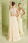 Sanjev Marwaaha_White Georgette Embroidered Cutdana Work V Neck Pre-draped Saree With Blouse _Online_at_Aza_Fashions