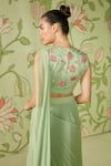 Shop_Sanjev Marwaaha_Green Georgette Embroidered Cutdana Work V Neck Pre-draped Saree With Blouse _at_Aza_Fashions