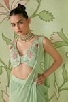 Buy_Sanjev Marwaaha_Green Georgette Embroidered Cutdana Work V Neck Pre-draped Saree With Blouse _Online_at_Aza_Fashions