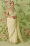 Buy_Sanjev Marwaaha_White Georgette Embroidered Bead Work V Neck Geometric Saree With Blouse _at_Aza_Fashions