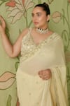 Sanjev Marwaaha_White Georgette Embroidered Bead Work V Neck Geometric Saree With Blouse _Online_at_Aza_Fashions