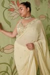 Buy_Sanjev Marwaaha_White Georgette Embroidered Bead Work V Neck Geometric Saree With Blouse _Online_at_Aza_Fashions