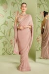 Buy_Sanjev Marwaaha_Pink Georgette Embroidered Bead Work Sweetheart Neck Saree With Blouse _at_Aza_Fashions