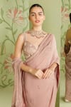 Buy_Sanjev Marwaaha_Pink Georgette Embroidered Bead Work Sweetheart Neck Saree With Blouse _Online_at_Aza_Fashions