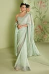 Shop_Sanjev Marwaaha_Green Georgette Embroidered Bead Work Sweetheart Geometric Saree With Blouse _at_Aza_Fashions