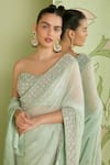 Buy_Sanjev Marwaaha_Green Georgette Embroidered Bead Work Sweetheart Geometric Saree With Blouse _Online_at_Aza_Fashions