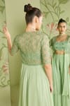 Shop_Sanjev Marwaaha_Green Georgette Bead Work, Cutdana Work, Floral Embroidered Jacket Pant Set_at_Aza_Fashions