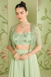 Sanjev Marwaaha_Green Georgette Bead Work, Cutdana Work, Floral Embroidered Jacket Pant Set_Online_at_Aza_Fashions