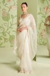 Buy_Sanjev Marwaaha_White Organza Embroidered Bead Work Round Saree With Blouse _at_Aza_Fashions