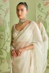 Buy_Sanjev Marwaaha_White Organza Embroidered Bead Work Round Saree With Blouse _Online_at_Aza_Fashions