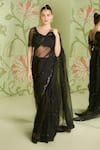 Buy_Sanjev Marwaaha_Black Georgette Embroidered Bead Work Round Sequin Saree With Blouse _at_Aza_Fashions