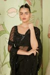 Buy_Sanjev Marwaaha_Black Georgette Embroidered Bead Work Round Sequin Saree With Blouse _Online_at_Aza_Fashions