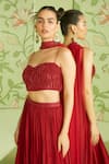 Shop_Sanjev Marwaaha_Red Georgette Embroidered Sequins Sweetheart Neck Work Choli Lehenga Set _at_Aza_Fashions