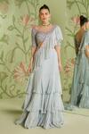 Buy_Sanjev Marwaaha_Grey Georgette Embroidered Cutdana Work Boat Ruffle Pre-draped Saree With Blouse _at_Aza_Fashions